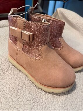 Munchkin Pink Glitter Bow Ankle Boots